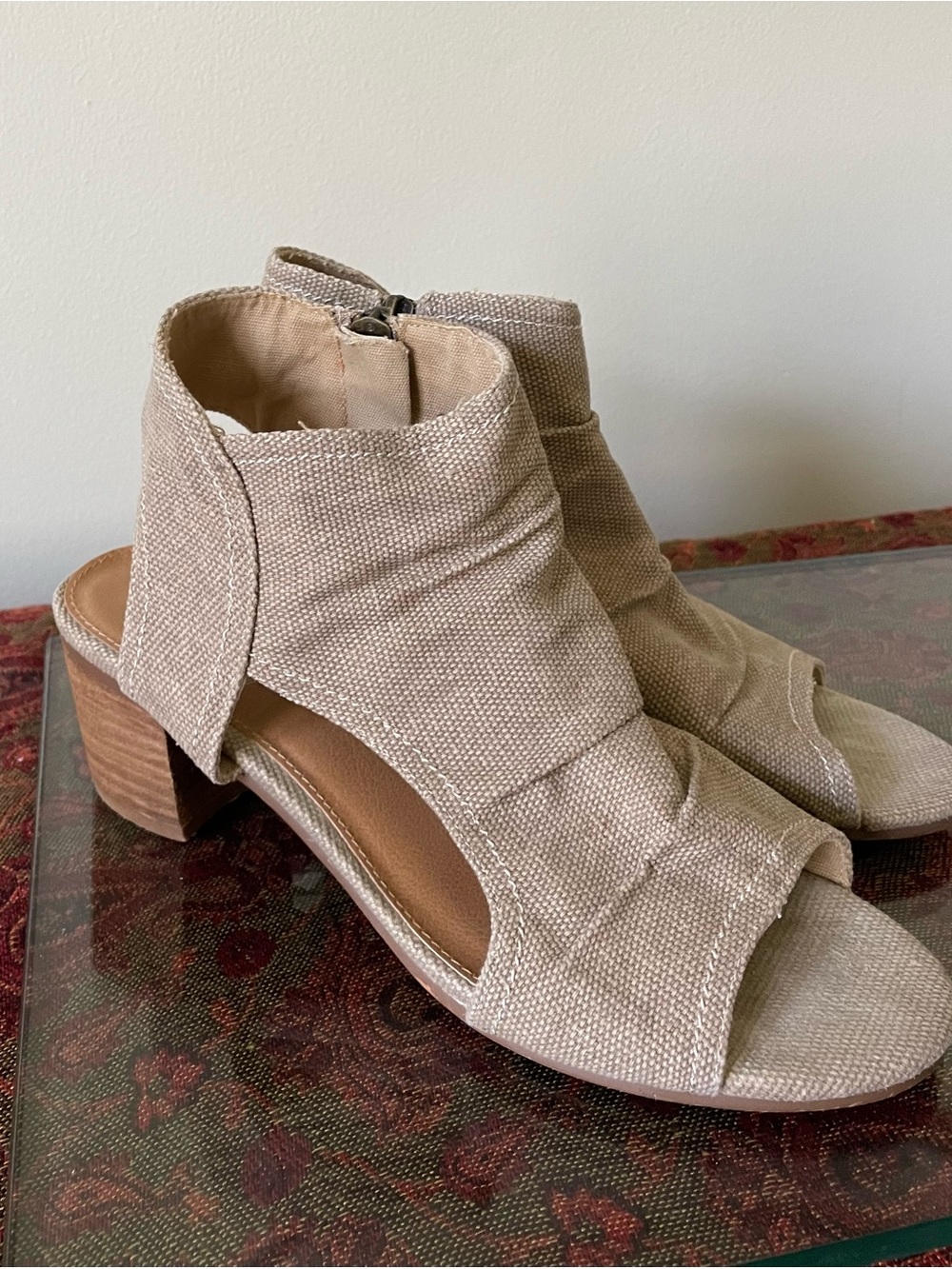 Not Rated Beige Open-Toe Block Heel Mules